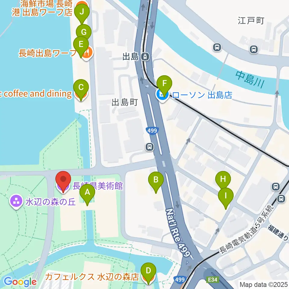 長崎県美術館周辺のカフェ一覧地図