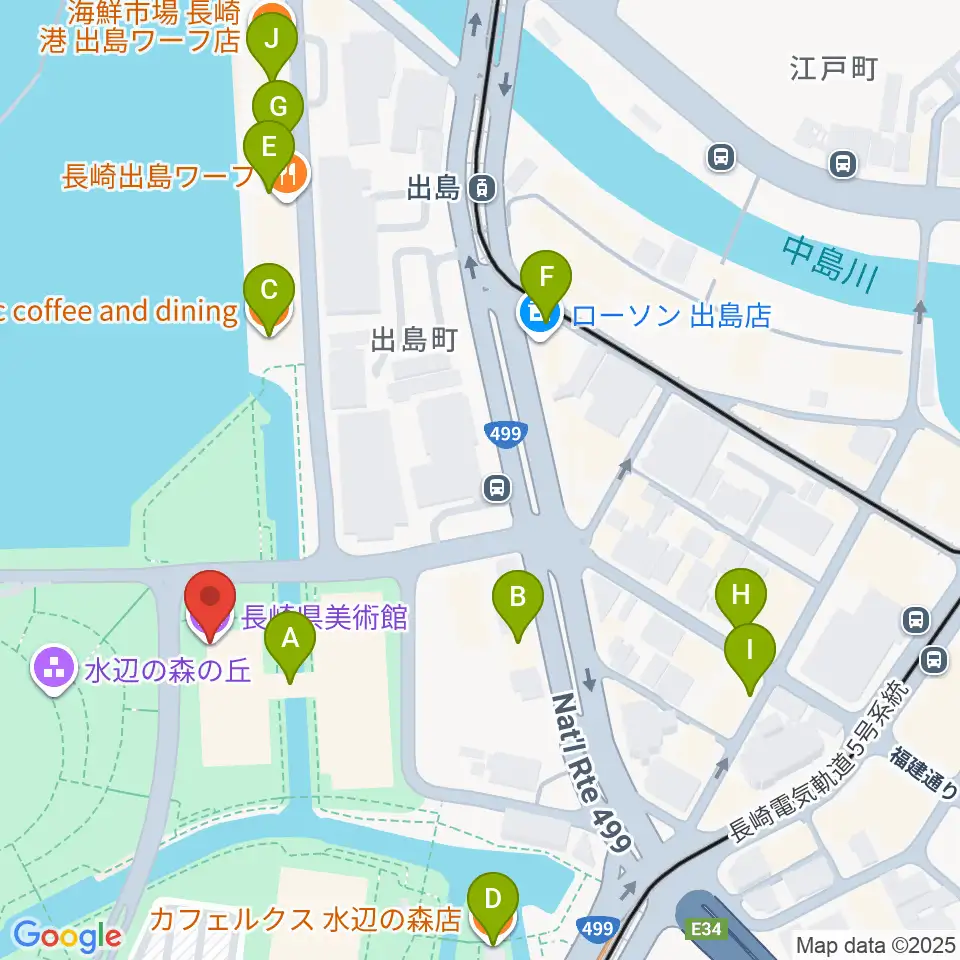 長崎県美術館周辺のカフェ一覧地図