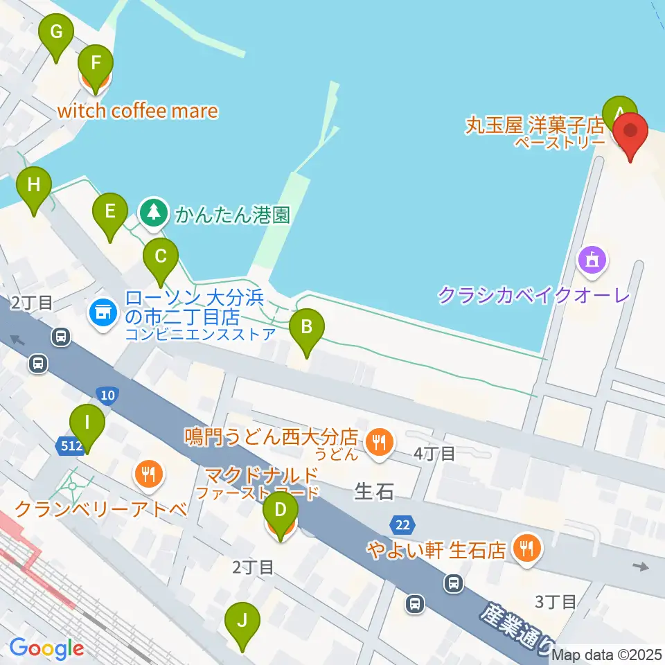 西大分T.O.P.S Bitts HALL周辺のカフェ一覧地図