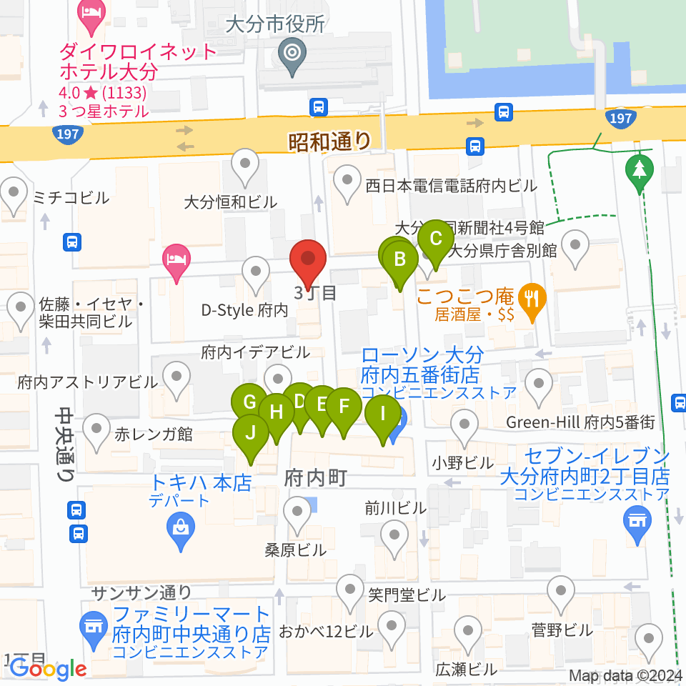 大分club SPOT周辺のカフェ一覧地図