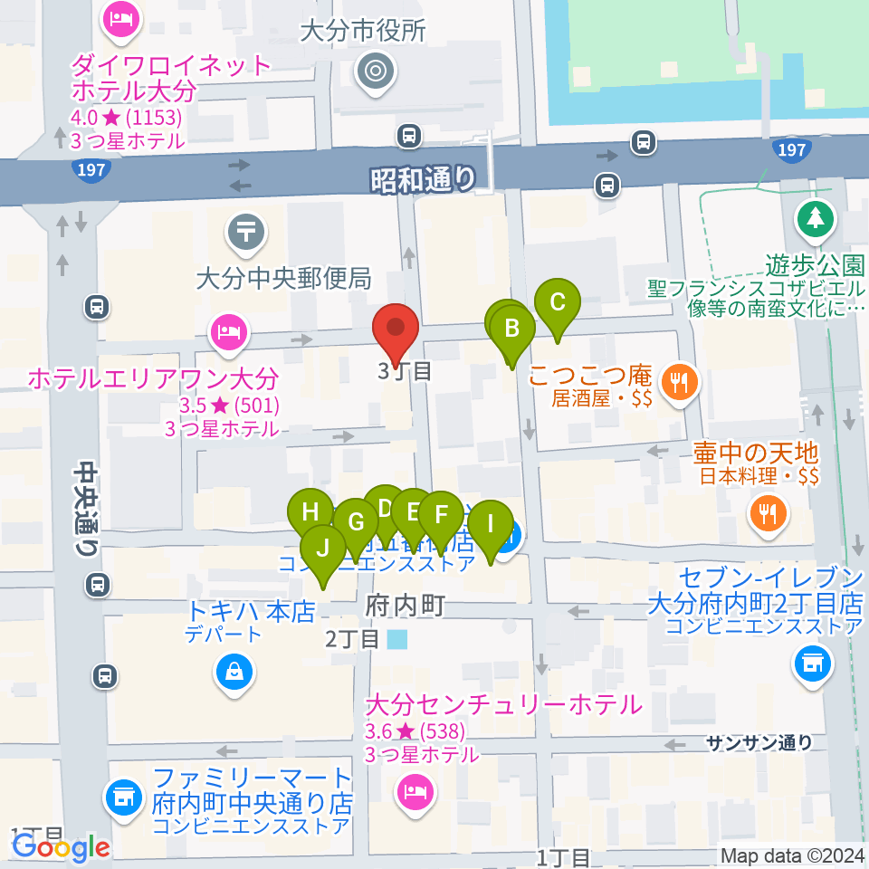 大分club SPOT周辺のカフェ一覧地図