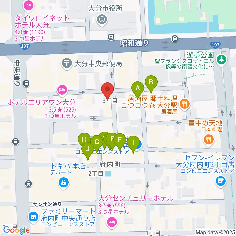 大分club SPOT周辺のカフェ一覧地図