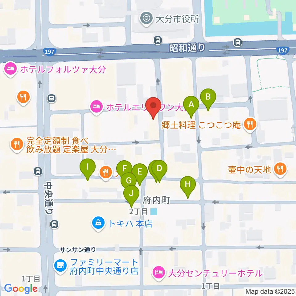 大分club SPOT周辺のカフェ一覧地図