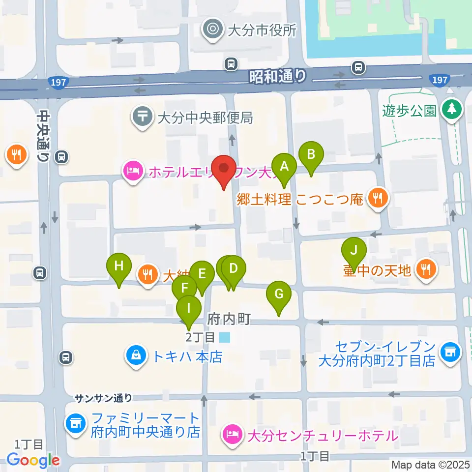 大分club SPOT周辺のカフェ一覧地図