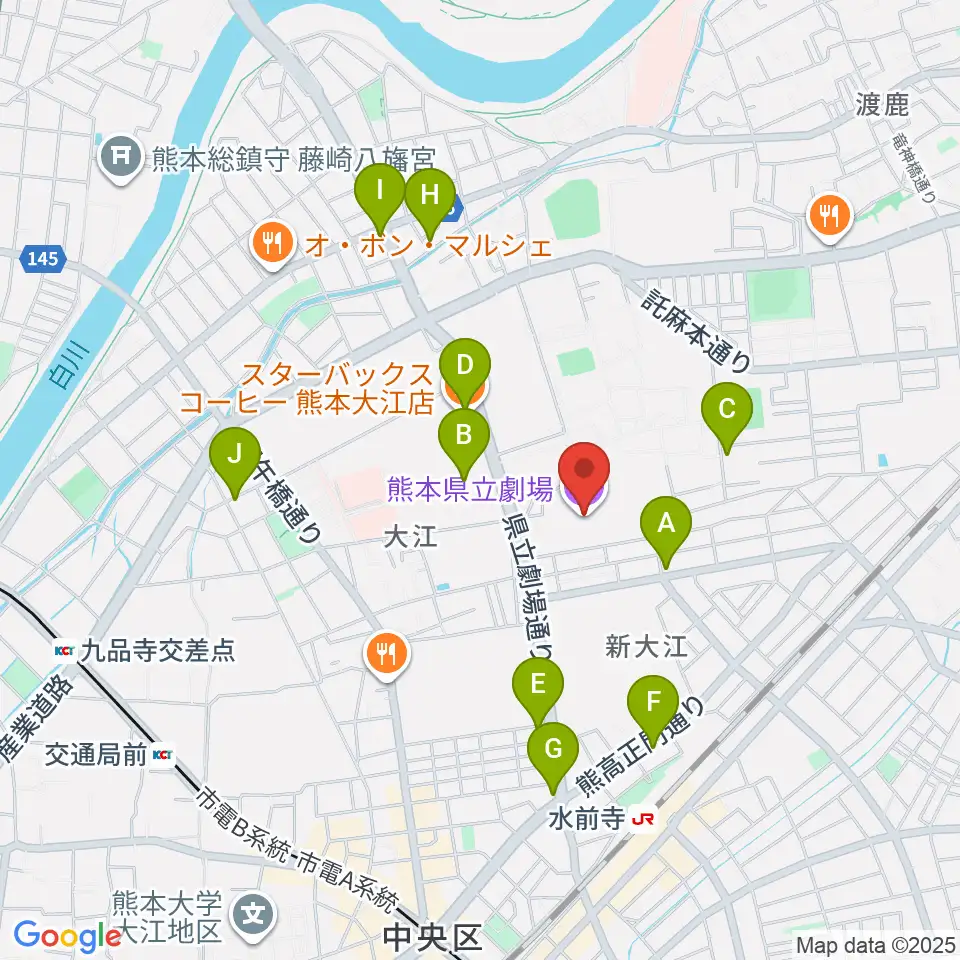 熊本県立劇場周辺のカフェ一覧地図