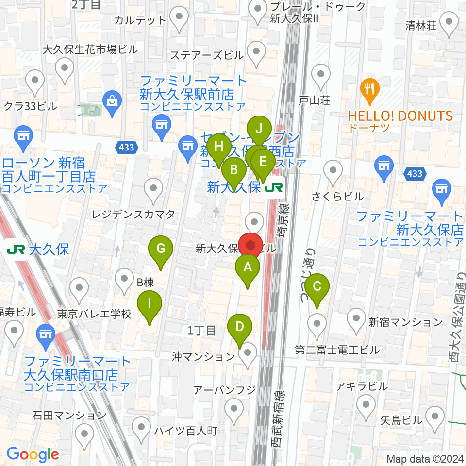 クロサワ楽器 日本総本店周辺のカフェ一覧地図