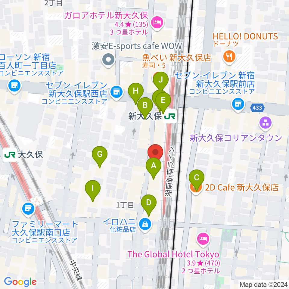 クロサワ楽器 日本総本店周辺のカフェ一覧地図