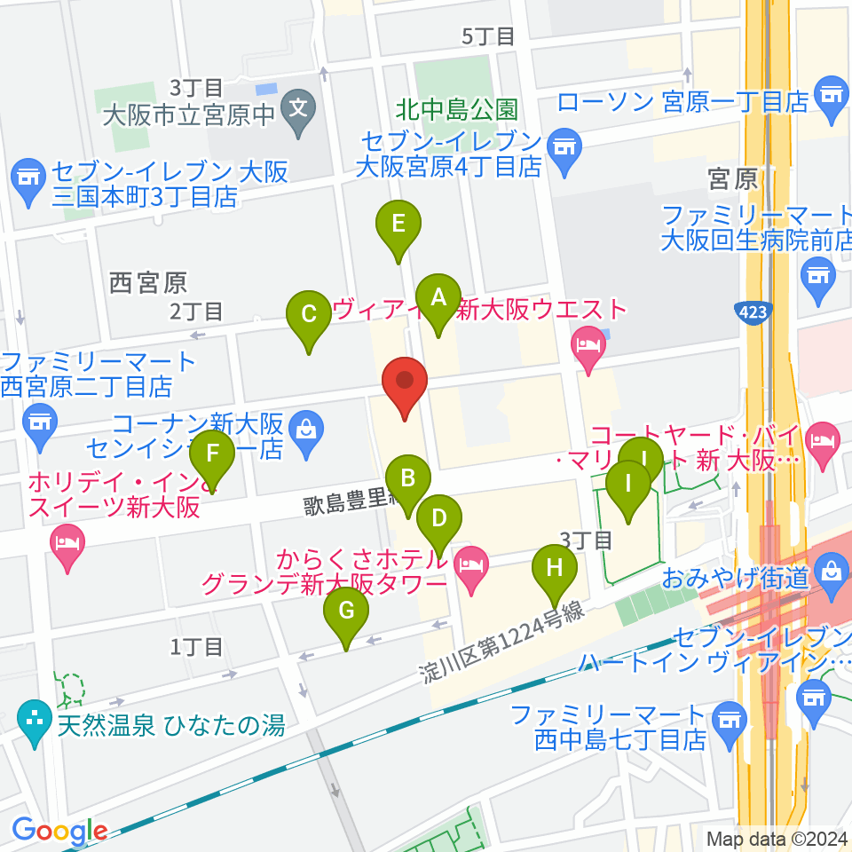 ムラマツ リサイタルホール 新大阪周辺のカフェ一覧地図