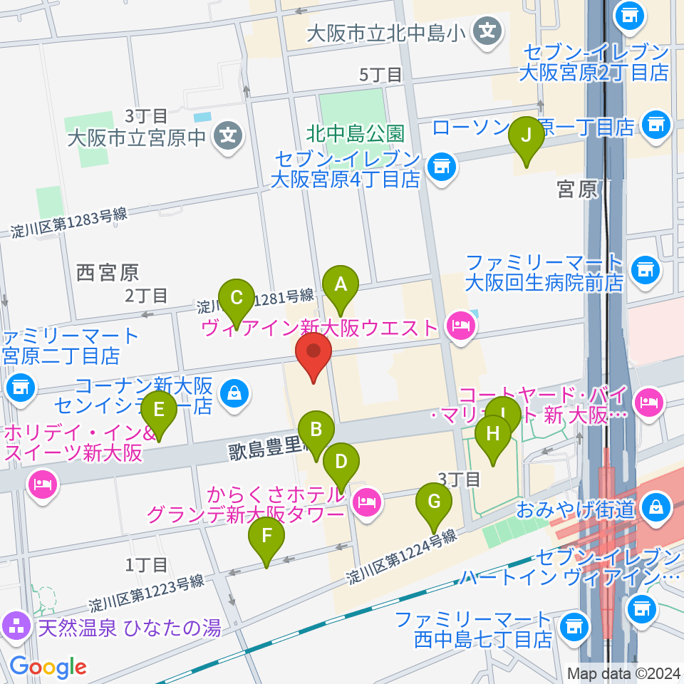 ムラマツ リサイタルホール 新大阪周辺のカフェ一覧地図