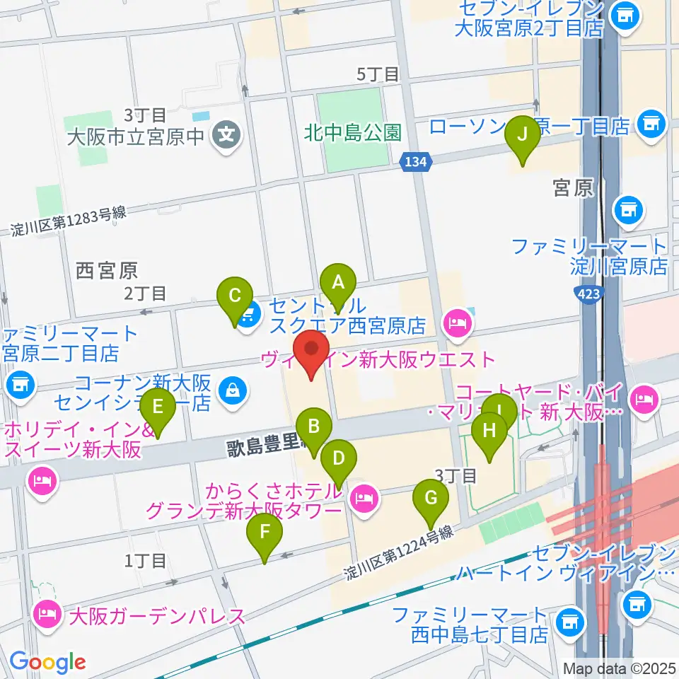 ムラマツ リサイタルホール 新大阪周辺のカフェ一覧地図