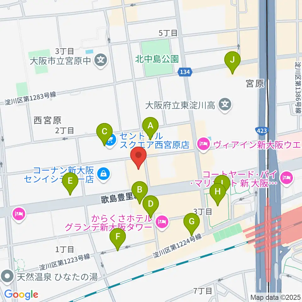 ムラマツ リサイタルホール 新大阪周辺のカフェ一覧地図