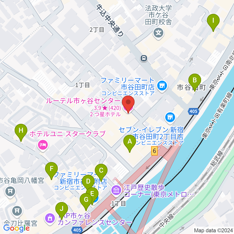 ルーテル市ヶ谷ホール周辺のカフェ一覧地図