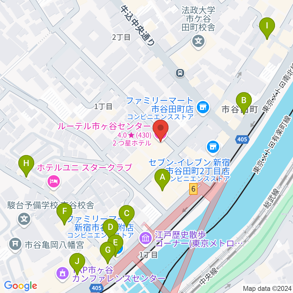 ルーテル市ヶ谷ホール周辺のカフェ一覧地図