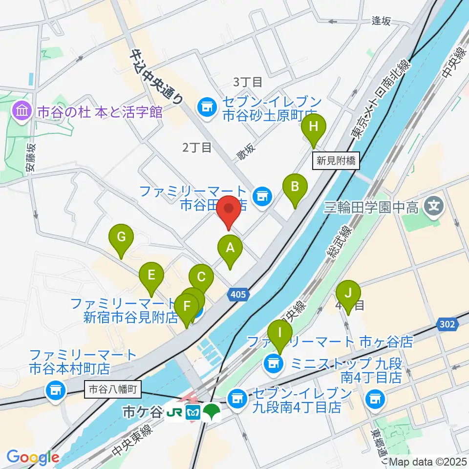 ルーテル市ヶ谷ホール周辺のカフェ一覧地図