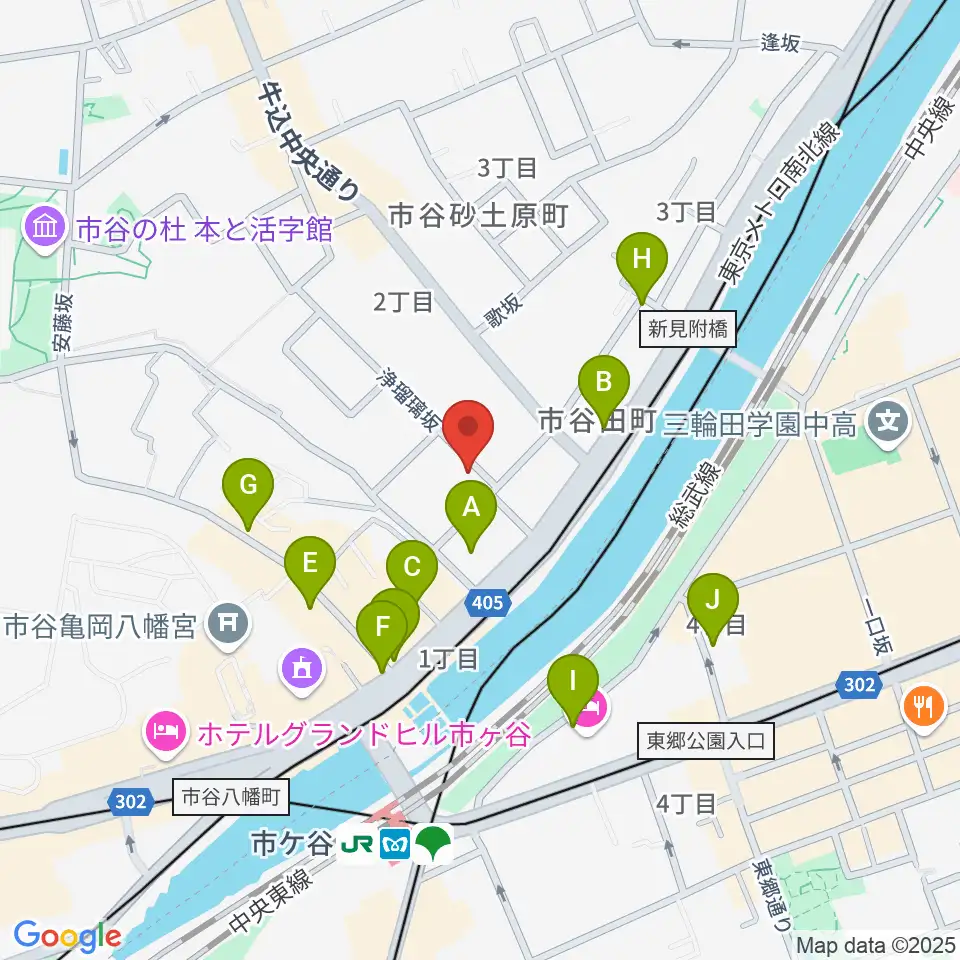 ルーテル市ヶ谷ホール周辺のカフェ一覧地図