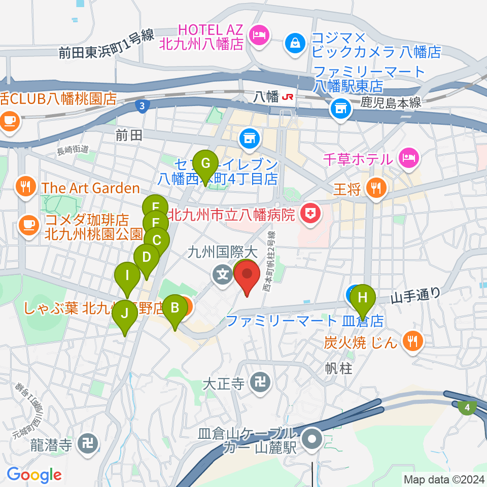 北九州市立響ホール周辺のカフェ一覧地図