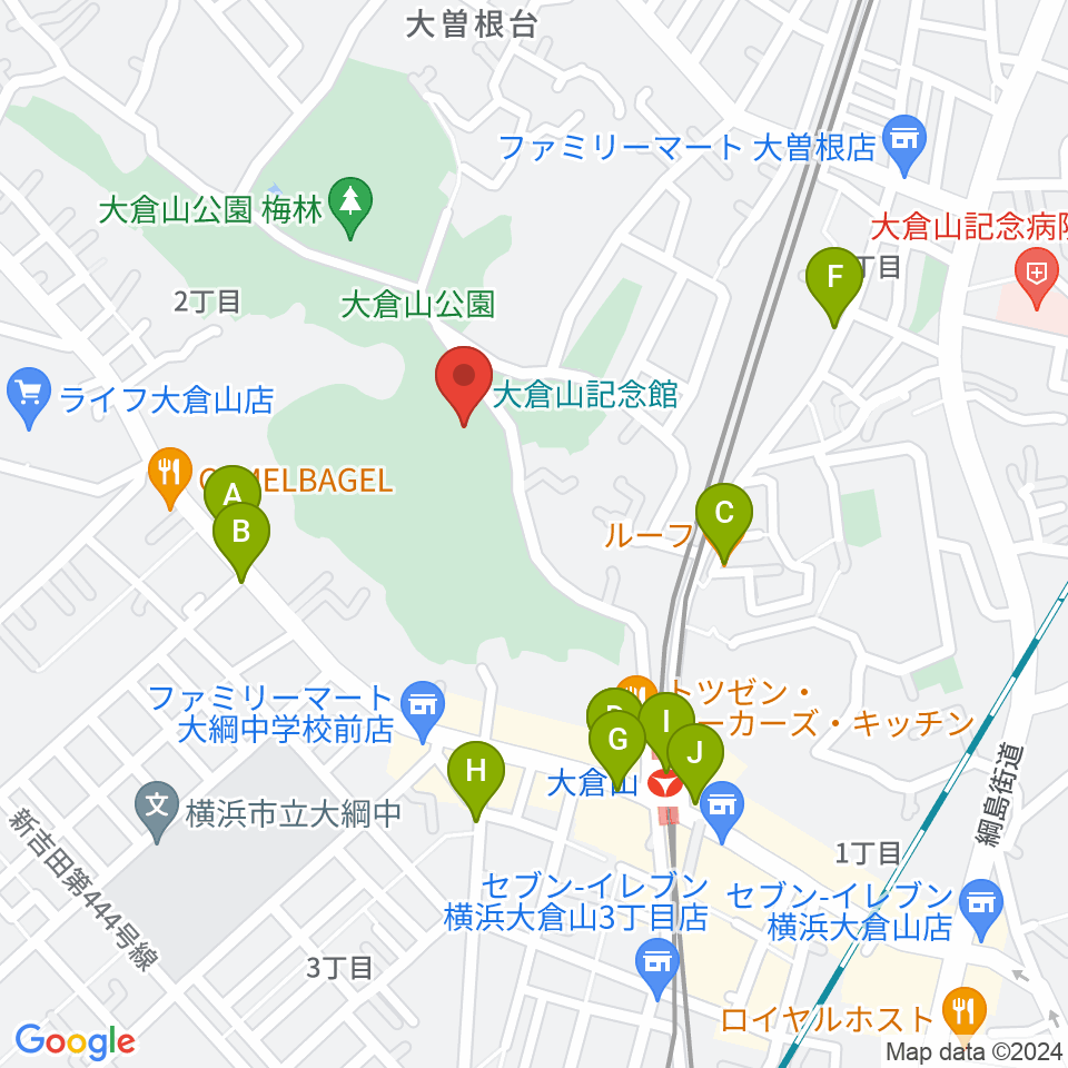 横浜市大倉山記念館周辺のカフェ一覧地図