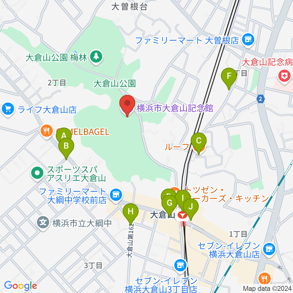 横浜市大倉山記念館周辺のカフェ一覧地図