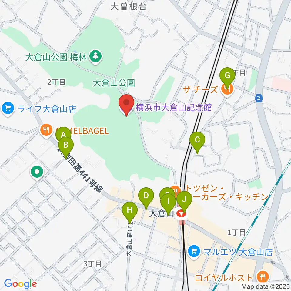 横浜市大倉山記念館周辺のカフェ一覧地図