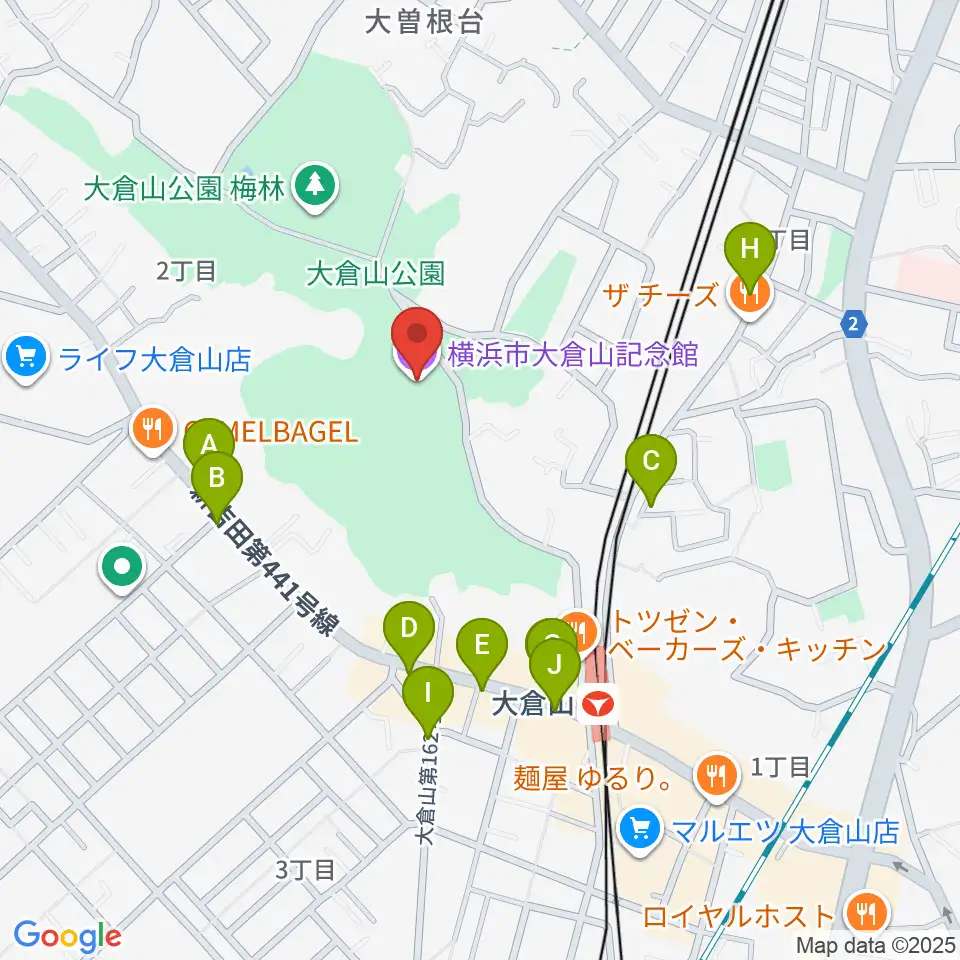 横浜市大倉山記念館周辺のカフェ一覧地図