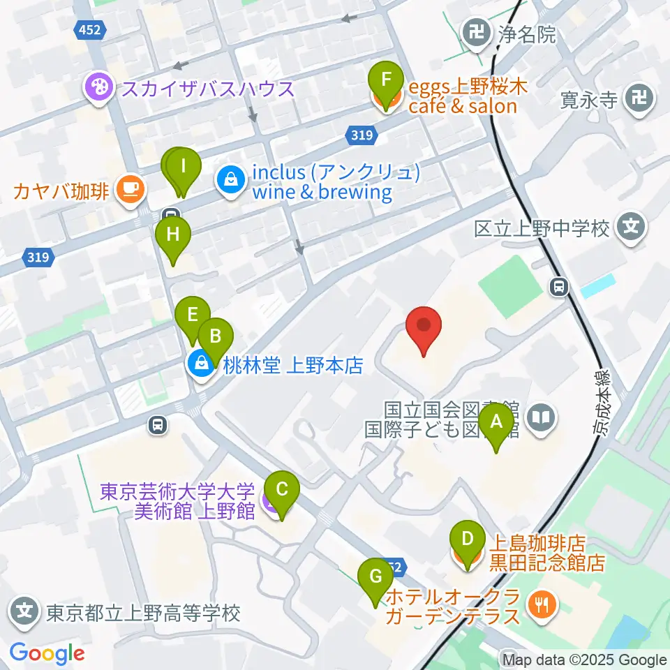 東京藝術大学奏楽堂周辺のカフェ一覧地図