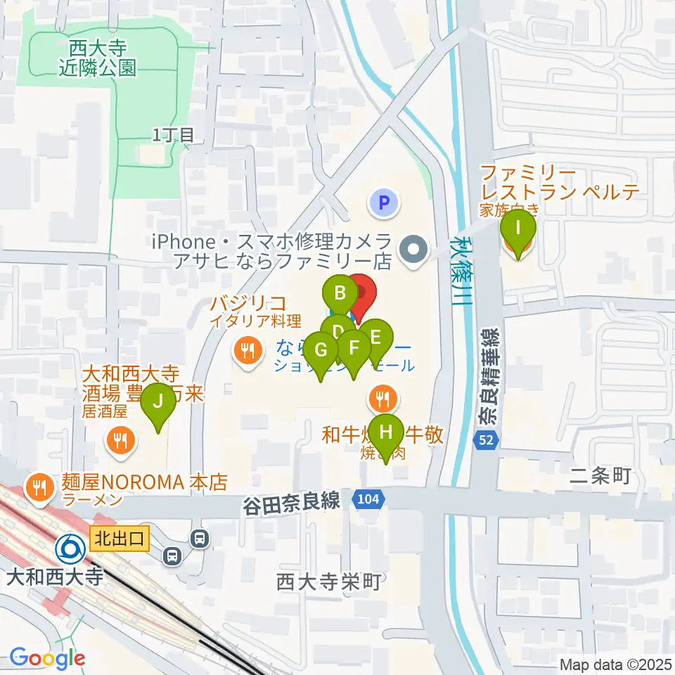秋篠音楽堂周辺のカフェ一覧地図