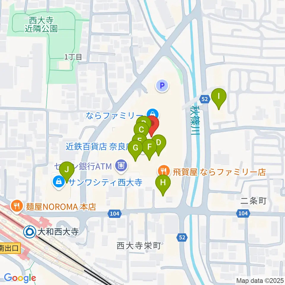 秋篠音楽堂周辺のカフェ一覧地図