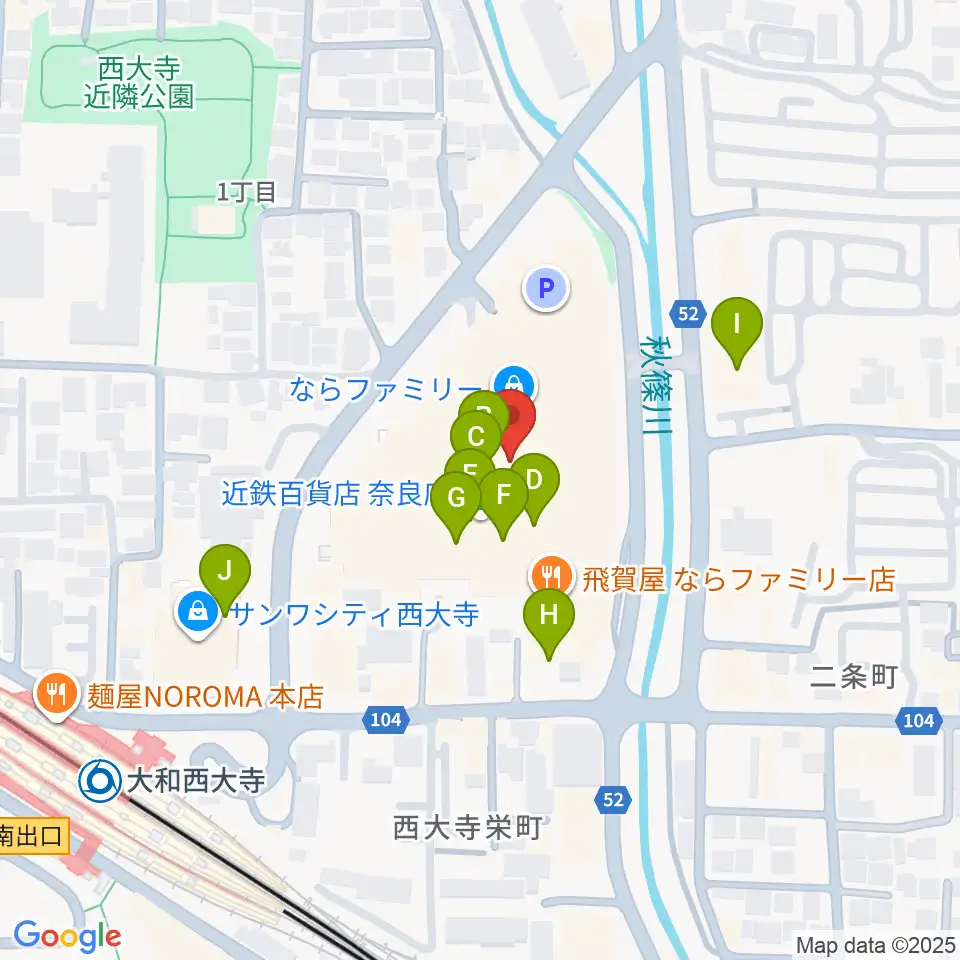 秋篠音楽堂周辺のカフェ一覧地図
