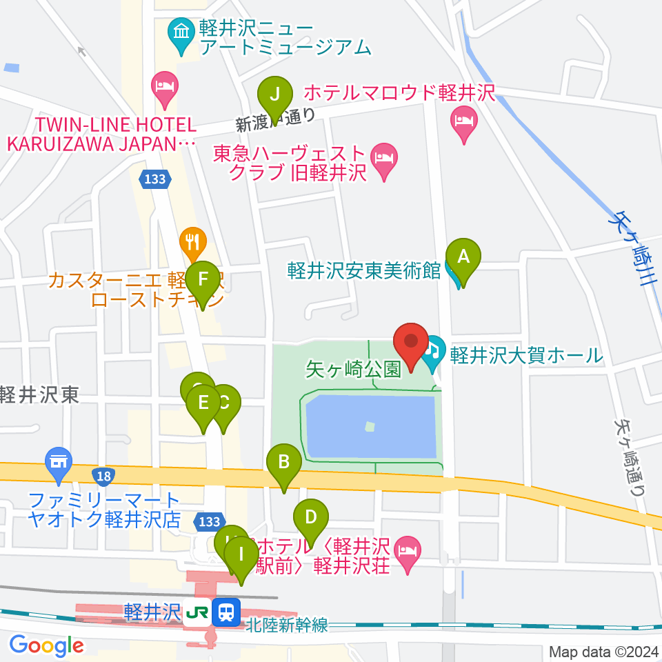 軽井沢大賀ホール周辺のカフェ一覧地図