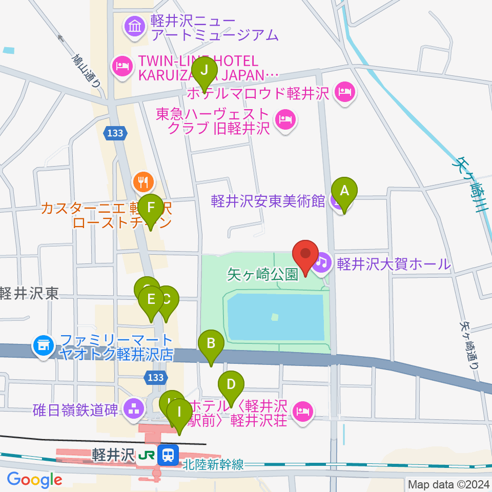 軽井沢大賀ホール周辺のカフェ一覧地図