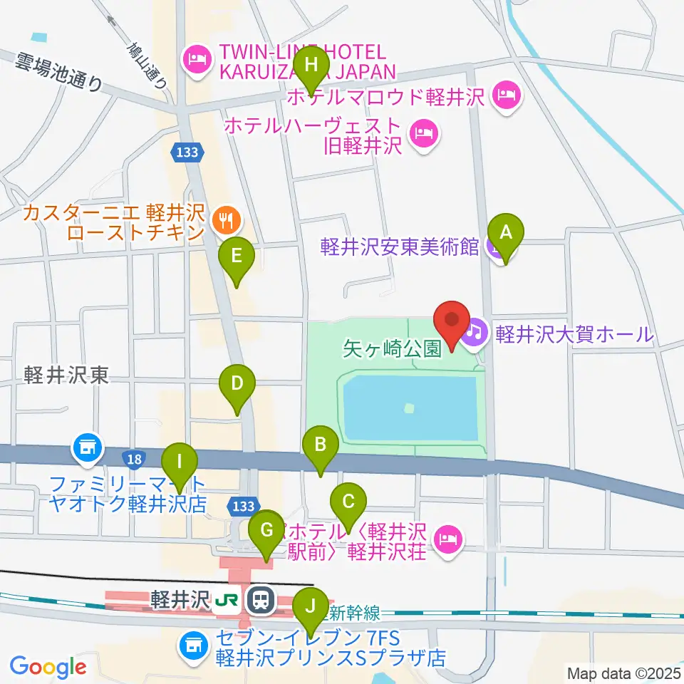 軽井沢大賀ホール周辺のカフェ一覧地図
