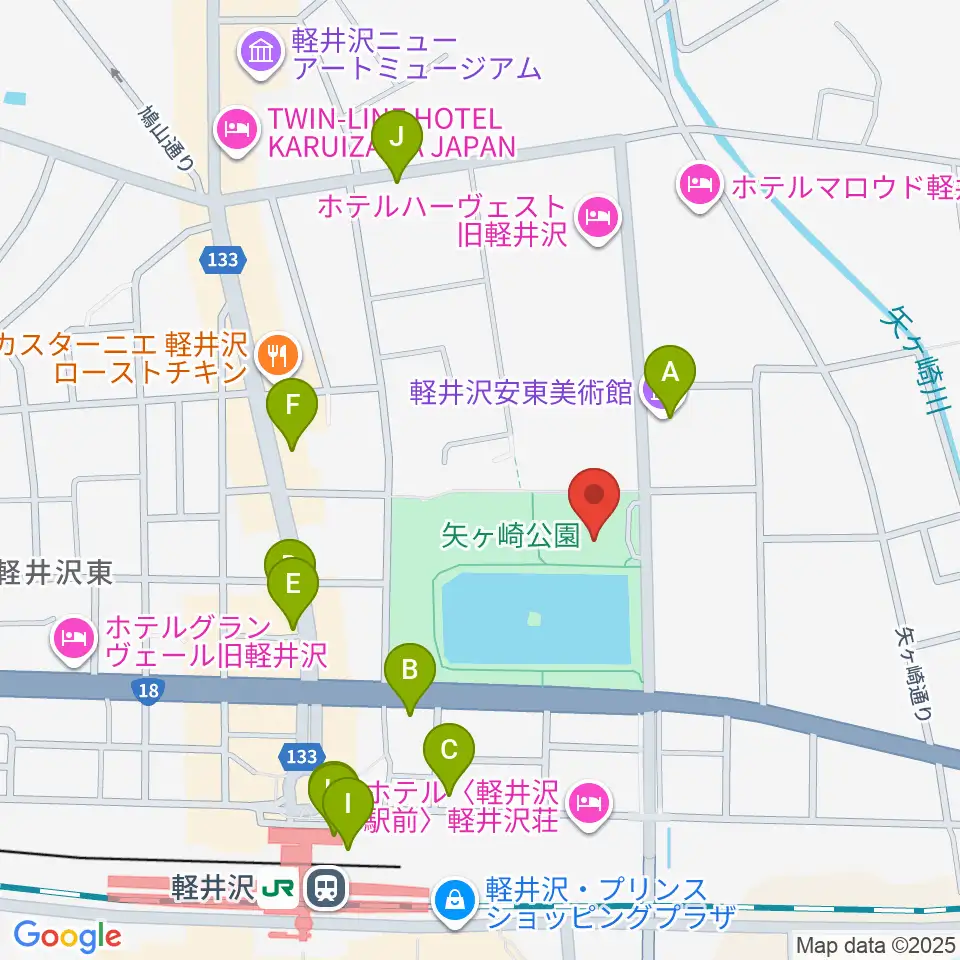 軽井沢大賀ホール周辺のカフェ一覧地図