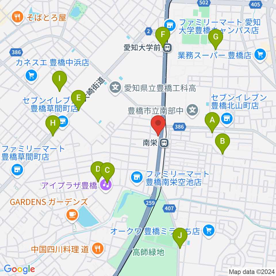 豊橋オレンジピット周辺のカフェ一覧地図