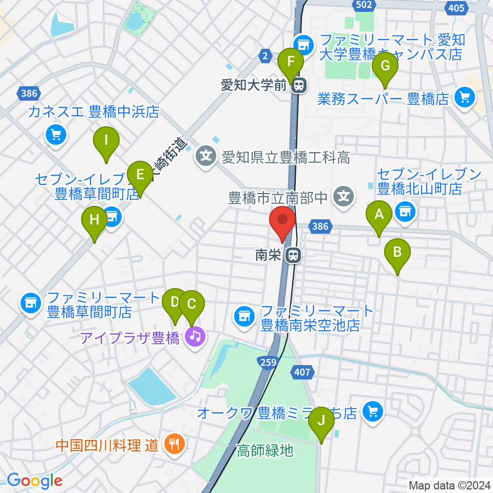 豊橋オレンジピット周辺のカフェ一覧地図