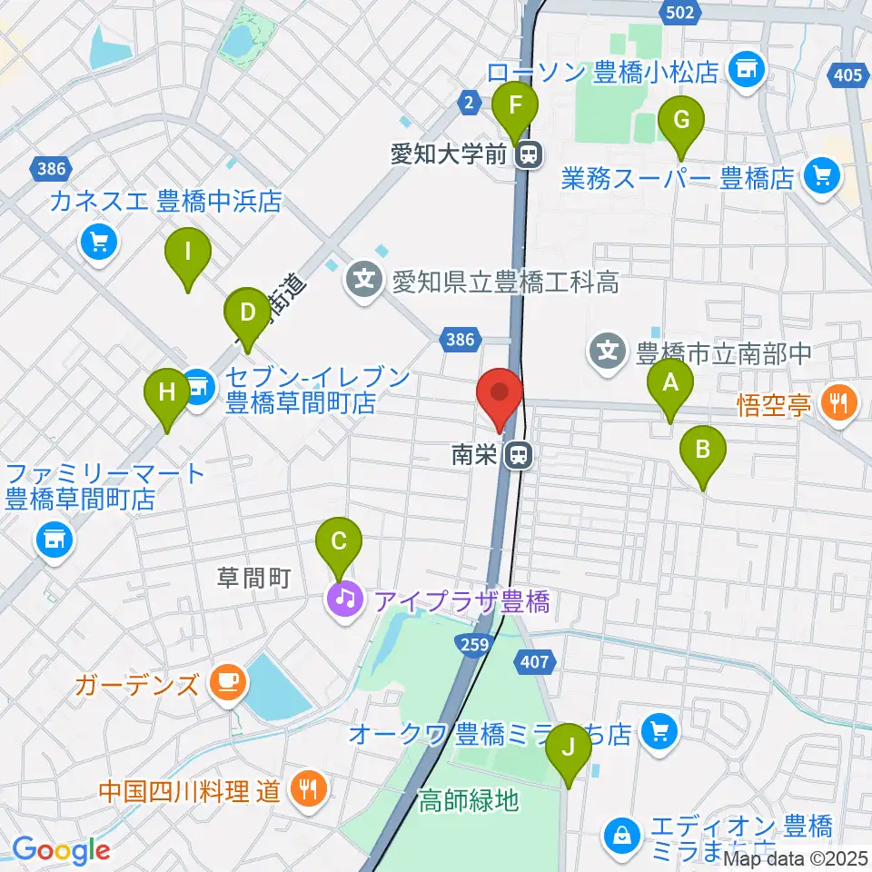 豊橋オレンジピット周辺のカフェ一覧地図