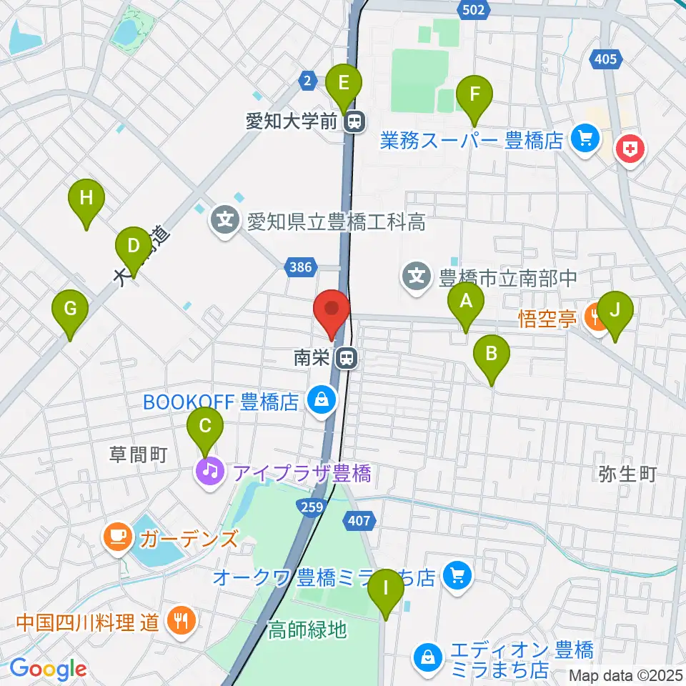 豊橋オレンジピット周辺のカフェ一覧地図