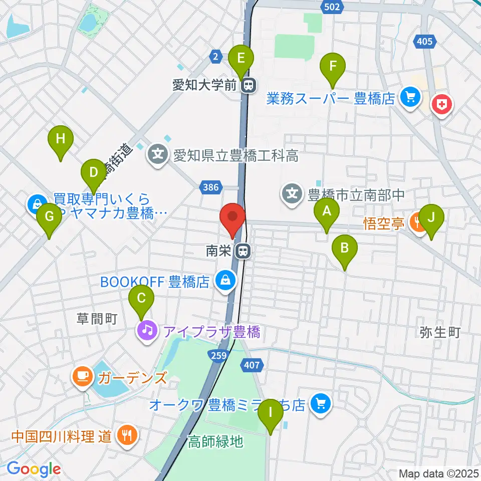 豊橋オレンジピット周辺のカフェ一覧地図