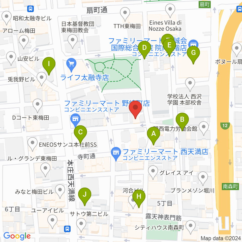 ボイトレ大阪 F-COMMUNITY周辺のカフェ一覧地図