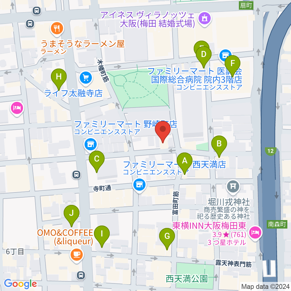 ボイトレ大阪 F-COMMUNITY周辺のカフェ一覧地図