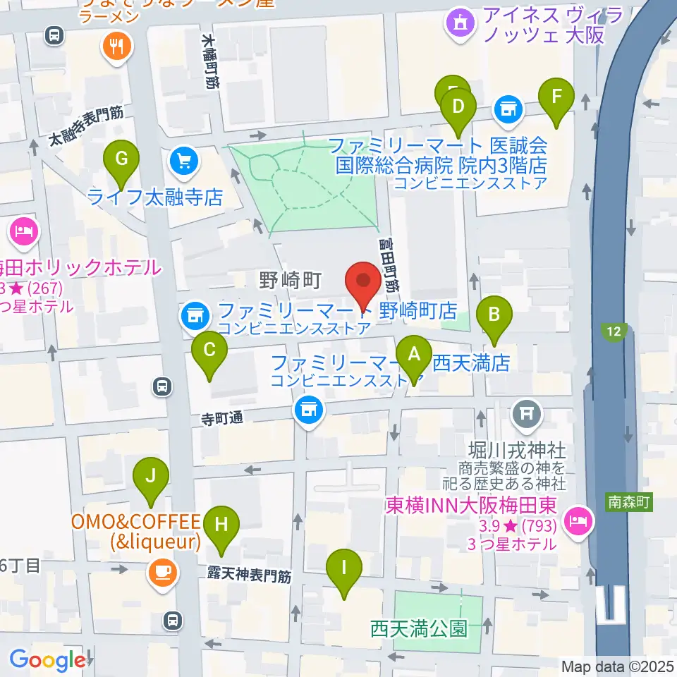 ボイトレ大阪 F-COMMUNITY周辺のカフェ一覧地図