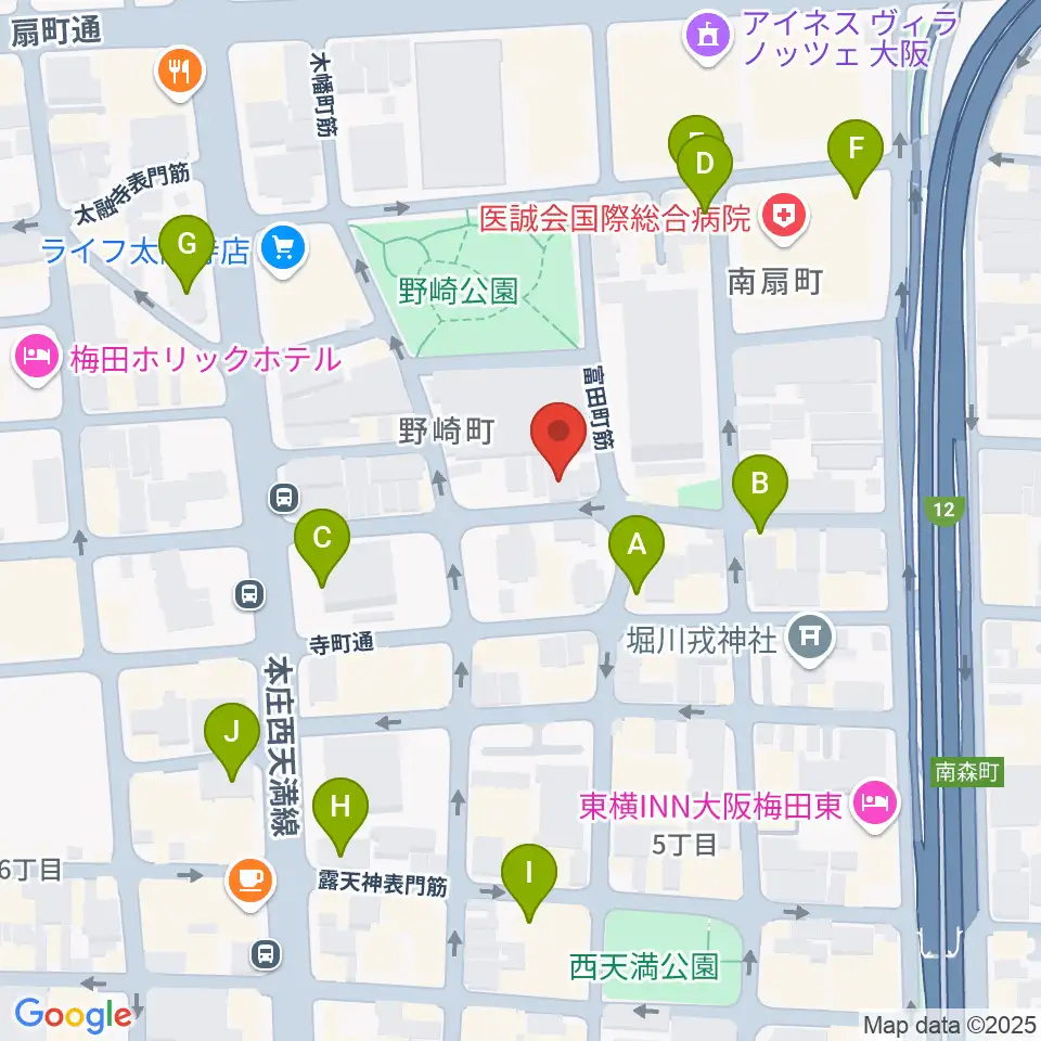 ボイトレ大阪 F-COMMUNITY周辺のカフェ一覧地図