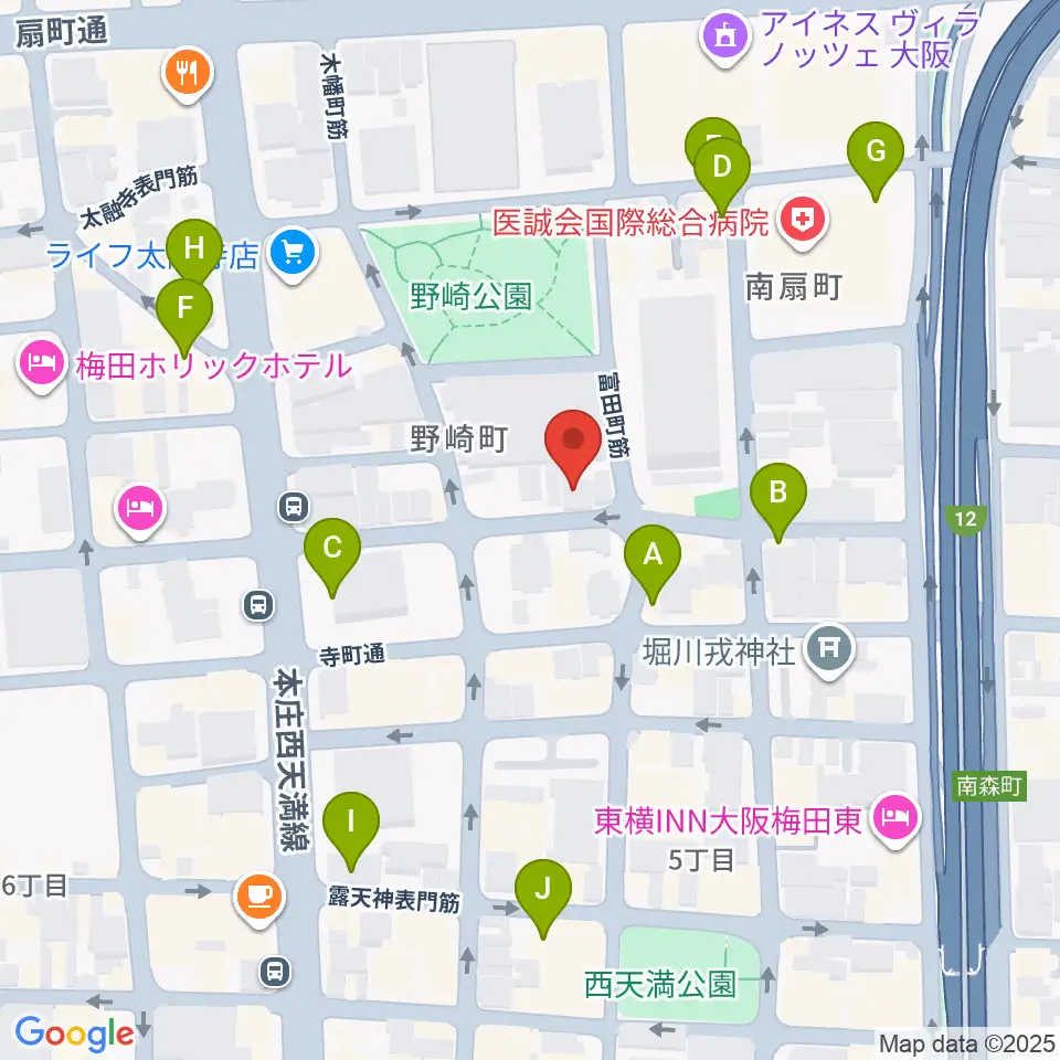 ボイトレ大阪 F-COMMUNITY周辺のカフェ一覧地図