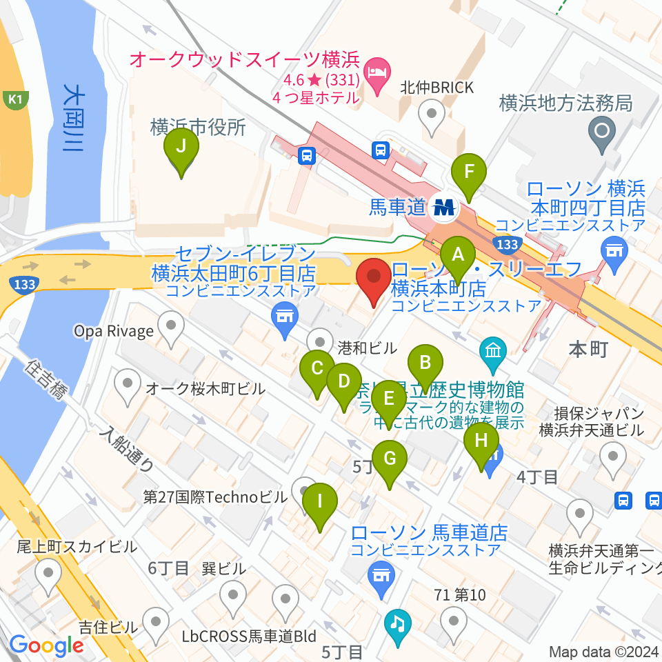 馬車道King's Bar周辺のカフェ一覧地図