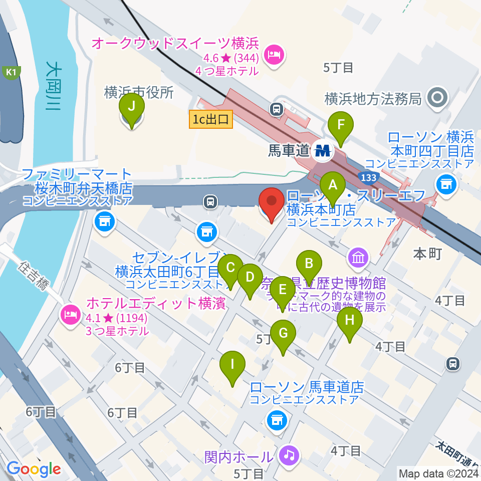 馬車道King's Bar周辺のカフェ一覧地図