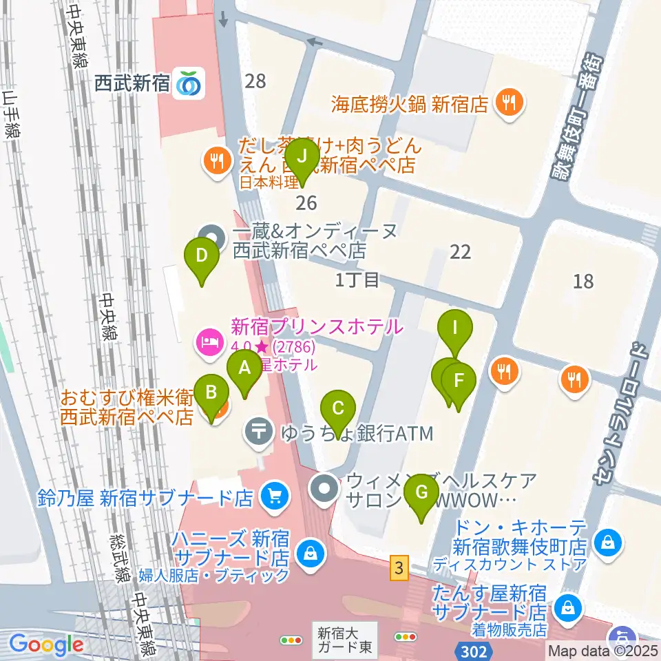 島村楽器 新宿PePe店周辺のカフェ一覧地図