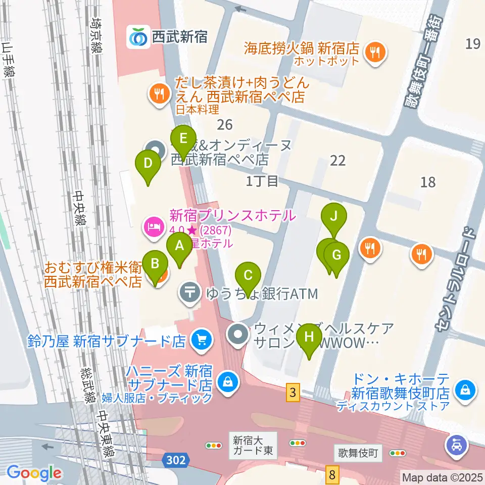 島村楽器 新宿PePe店周辺のカフェ一覧地図