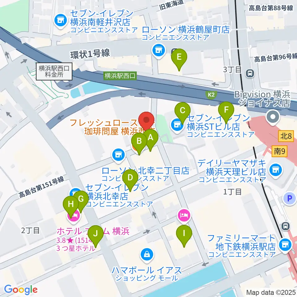横浜ジャムラボ周辺のカフェ一覧地図