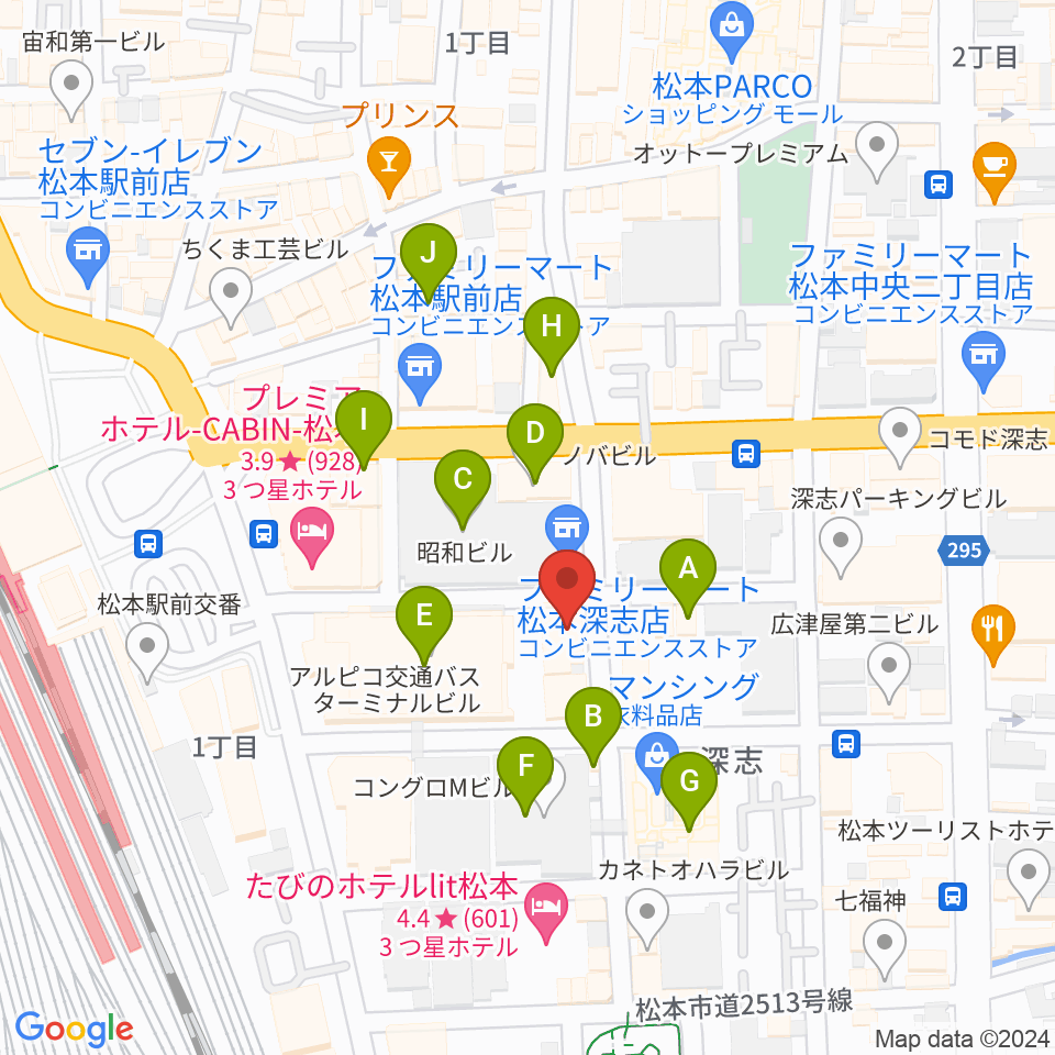 松本MOLE HALL周辺のカフェ一覧地図