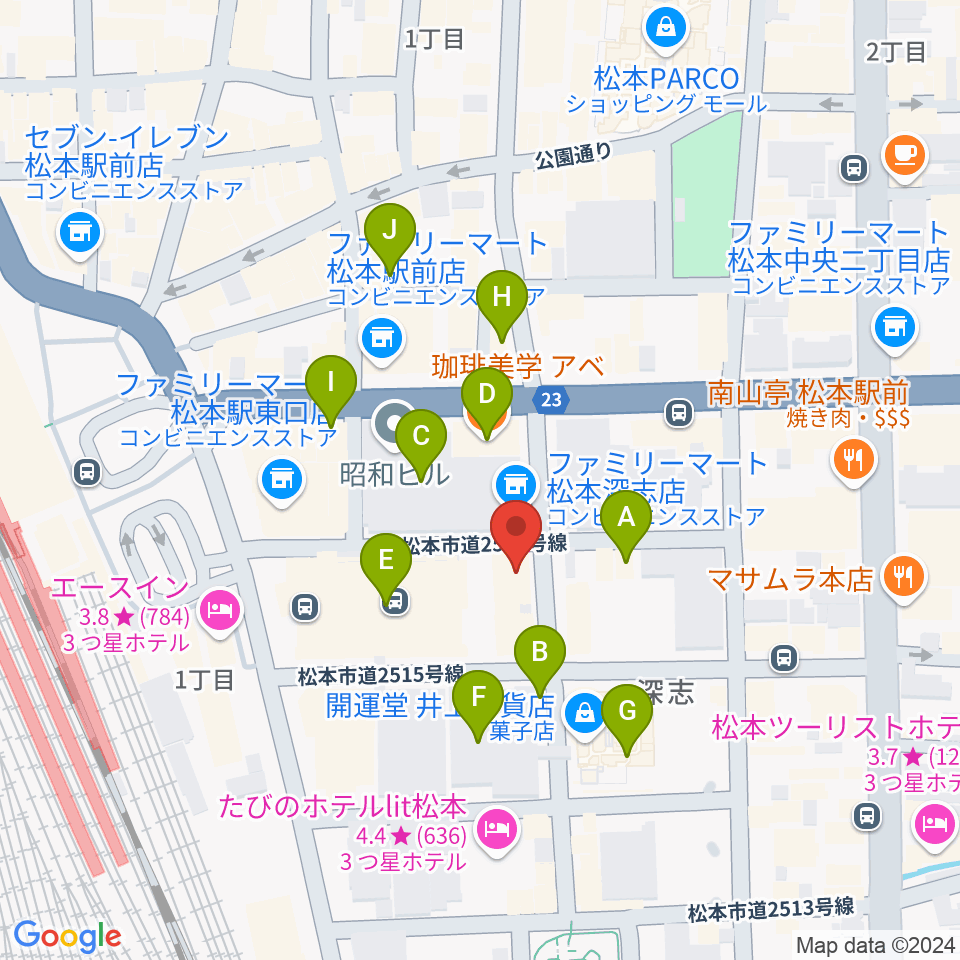 松本MOLE HALL周辺のカフェ一覧地図