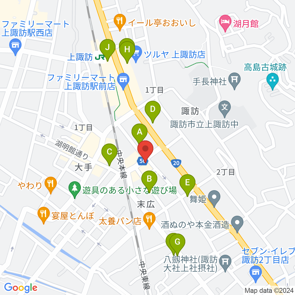 上諏訪クラブロックハーツ周辺のカフェ一覧地図